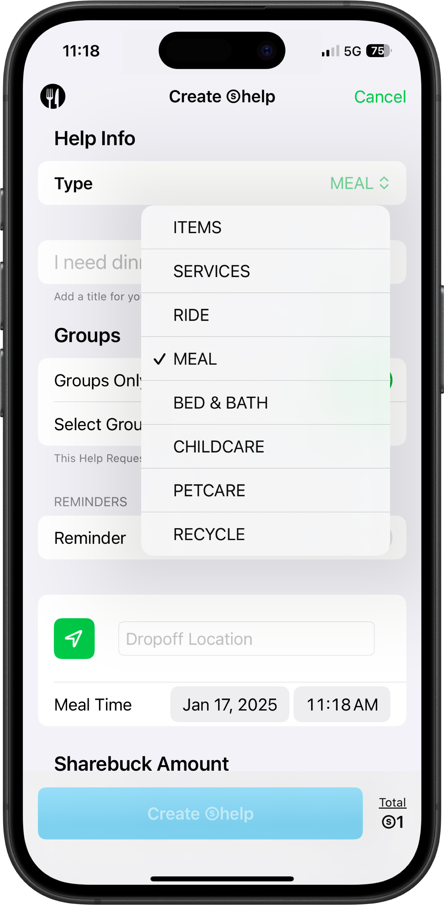 Create Shelp Screen